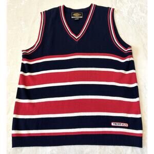 Trust Relax Knit V-Neck Striped Vest Sz M Red/White/Blue Nautical Preppy VTG